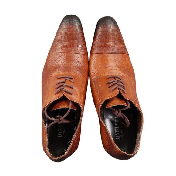 Daniel Villa Shoes Men 42 Oxford Classic Embossed Leather Burnished Formal Brown main image 11